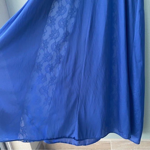 Vae Mode | Vintage 80s Cobalt Blue Lace Front Long Slip Dress Lingerie Nightgown - Picture 10 of 14